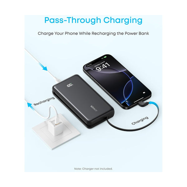 Anker Zolo Power Bank (20K, 22.5W, Built-In USB-C Cable Black