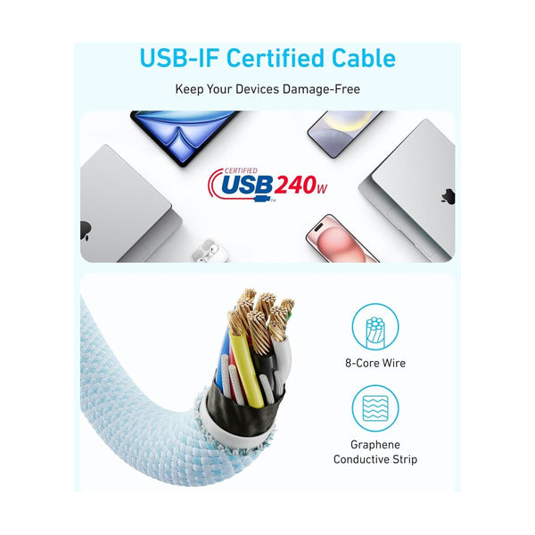 Anker Zolo USB C to USB C Cable, (240W)(1.8m/6ft)Black