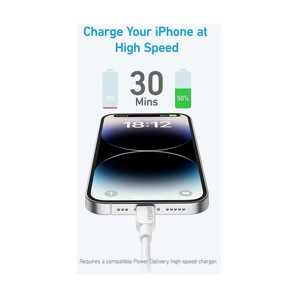 Anker - 322 Usb-C To Lightning Cable (6Ft Braided) White