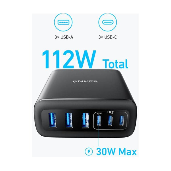 Anker - Charger (112W, 6 Ports, Gan) Black