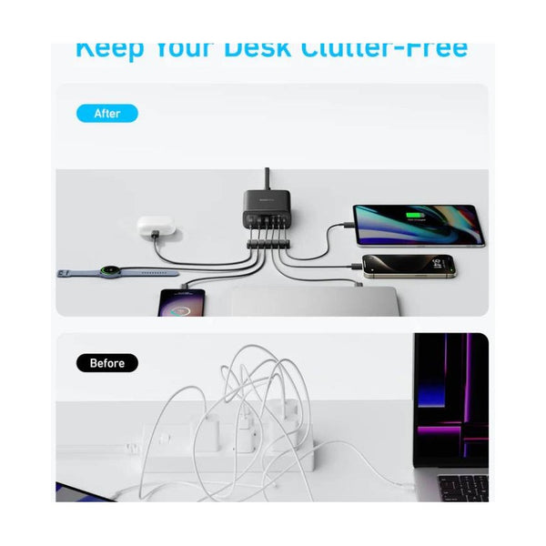 Anker - Charger (112W, 6 Ports, Gan) Black