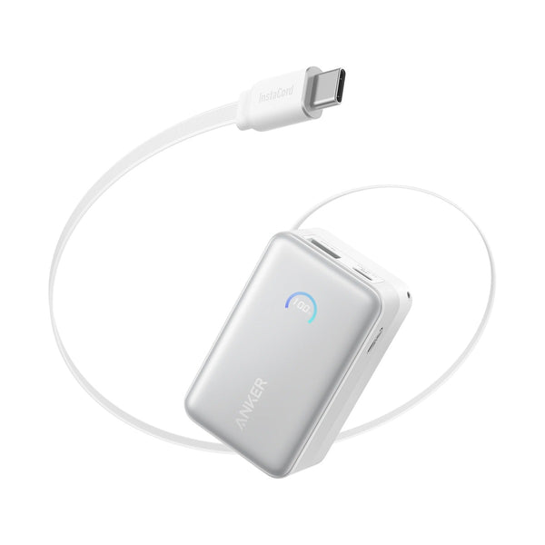 Anker - Nano Power Bank (10K, 45W, Built-In Retractable Usb-C Cable) White