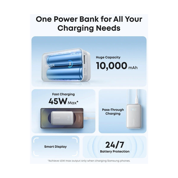 Anker - Nano Power Bank (10K, 45W, Built-In Retractable Usb-C Cable) White