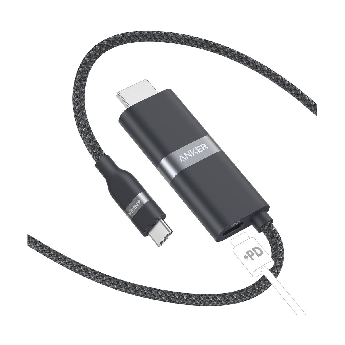 كابل أنكر نانو USB-C إلى HDMI بطول 6 أقدام، دقة 4K، لون أسود - سلك عرض مضفر