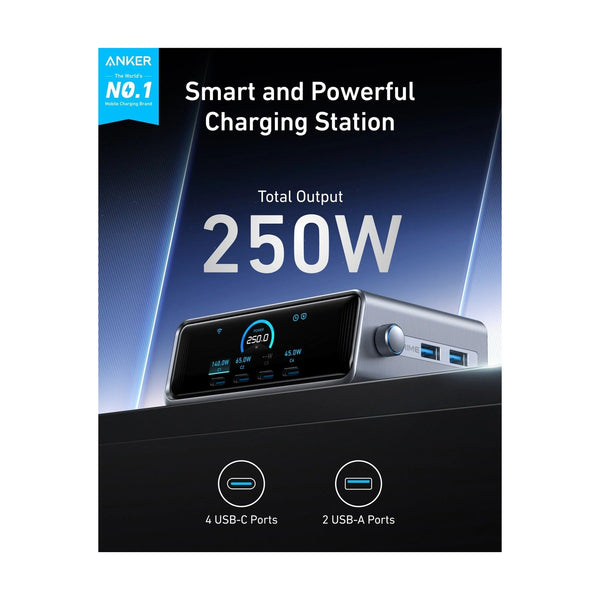 Anker - Prime 250W Gan Desktop Charger (6 Ports) Silver