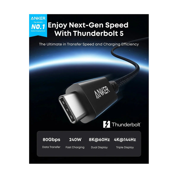 Anker - Prime Thunderbolt 5 Cable, 1.7 Ft