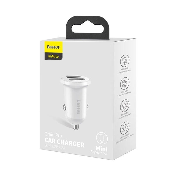 Baseus Grain Pro Car Charger (Dual Usb 4.8A ) White