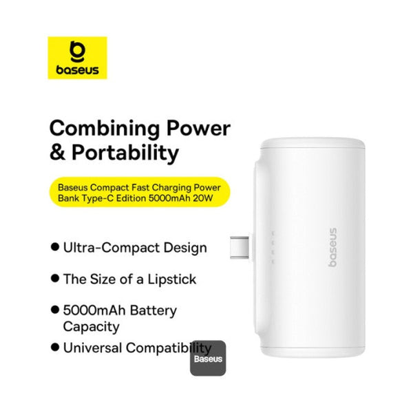 Baseus - Os-Baseus Compact Fast Charging Power Bank Type-C Edition 5000Mah 20W Moon White