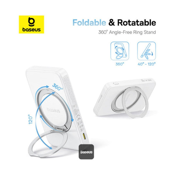 Baseus - Os-Baseus Picogo Qi2 Magnetic Power Bank With Rotatable Stand 5000Mah 20W Moon White