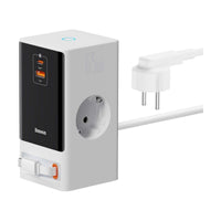 مشترك كهرباء بيسوس 65 واط باور كومبو، لون أبيض جليدي - مزود بمنفذ USB-C قابل للسحب