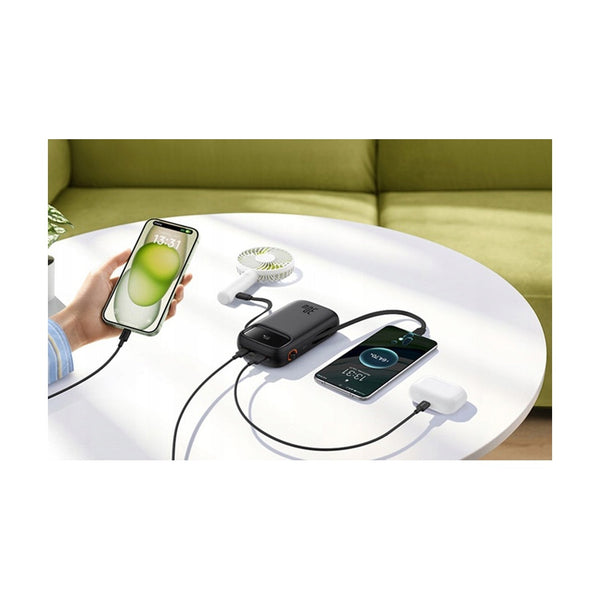 Baseus - Os-Baseus Qpow 2 Digital Display Fast-Charging Power Bank With 2 Built-In Type-C Cable 20000Mah 30W Cluster Black