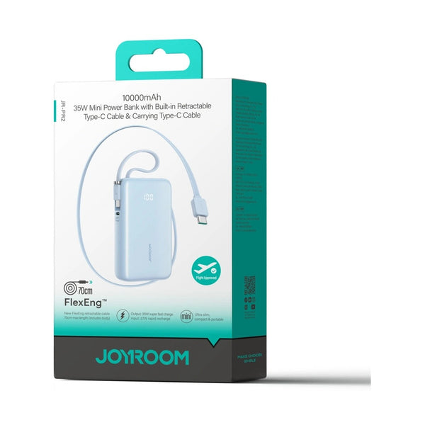 Joyroom JR-PR2 35W Mini Power Bank with Built-in Retractable Type-C Cable & Carrying Type-c Cable 10000mAh - Blue