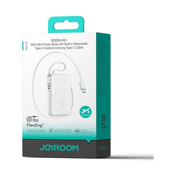 Joyroom JR-PR2 35W Mini Power Bank with Built-in Retractable Type-C Cable & Carrying Type-c Cable 10000mAh - White