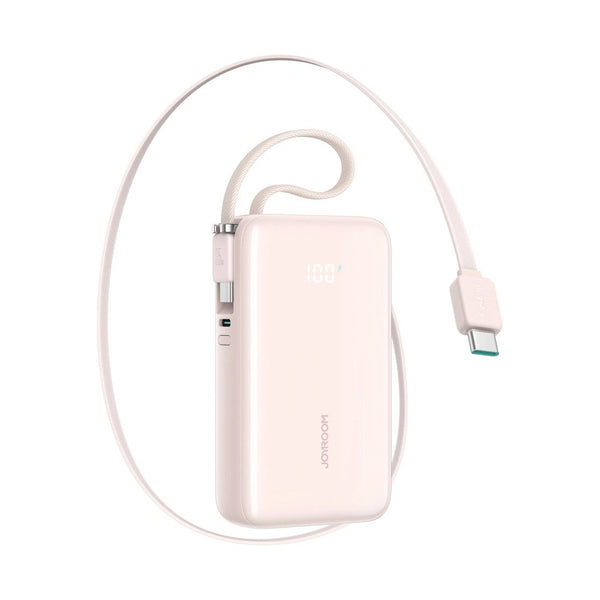 Joyroom JR-PR2 35W Mini Power Bank with Built-in Retractable Type-C Cable & Carrying Type-c Cable 10000mAh - Pink