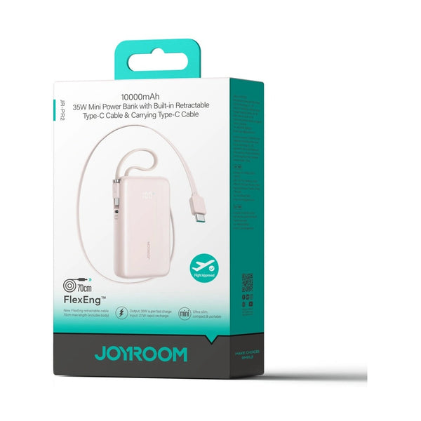 Joyroom JR-PR2 35W Mini Power Bank with Built-in Retractable Type-C Cable & Carrying Type-c Cable 10000mAh - Pink