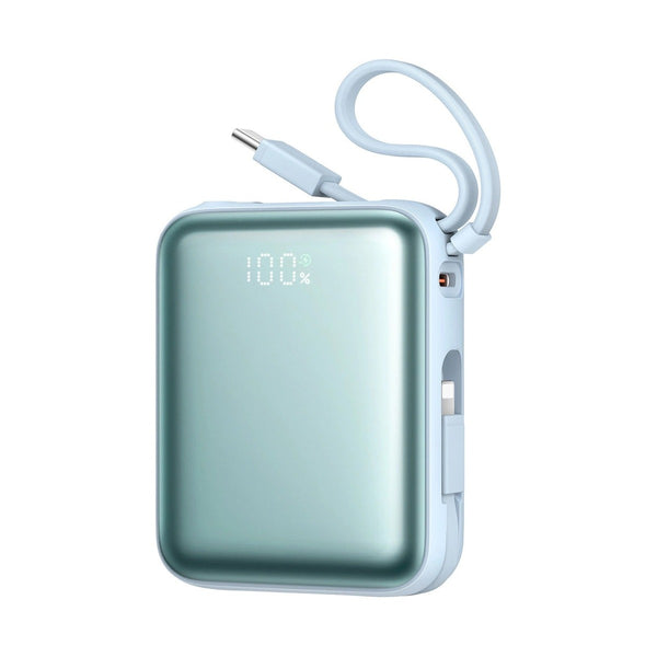Joyroom JRPBF27 22.5W mini Power Bank with Dual Cables 10000m Ah-Blue （With USB to Type-C Cable 0.25m-Black