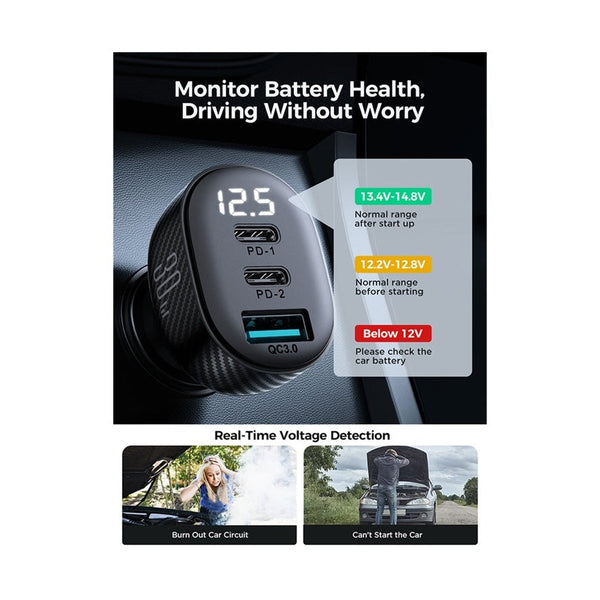 Joyroom JR-CCD04 30W 2PD+1QC Digital Display Car Charger