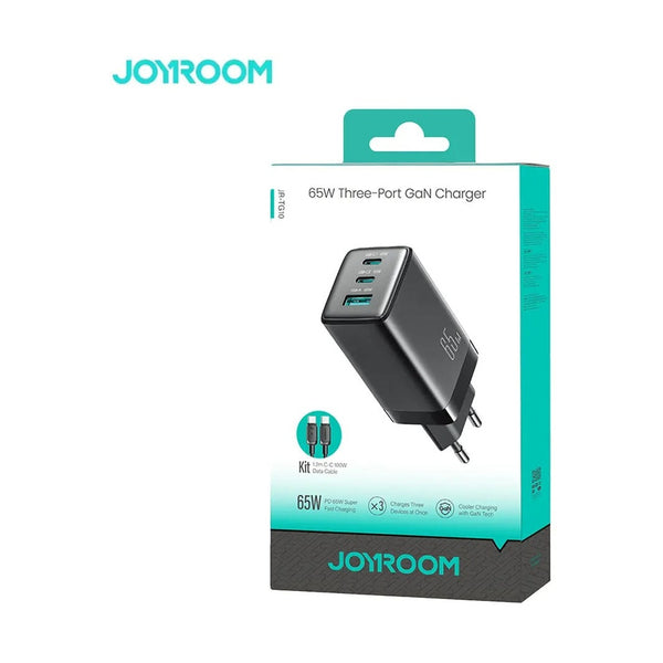 Joyroom Multi USB Charger GaN JOYROOM 65W with Cable USB-C to USB-C 100W 1.2m Black