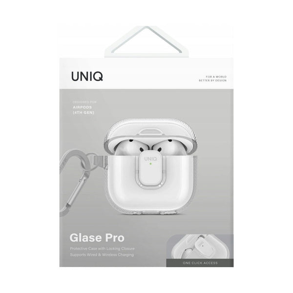 UNIQ GLASE PRO AIRPODS 4TH GEN LOCK CASE - GLOSSY CLEAR