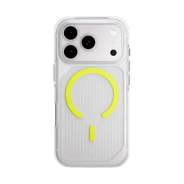 UNIQ HYBRID IPHONE 17 PRO MAGCLICK CHARGING COMBAT ACTIVE - FROST CLEAR / LUME-LIME