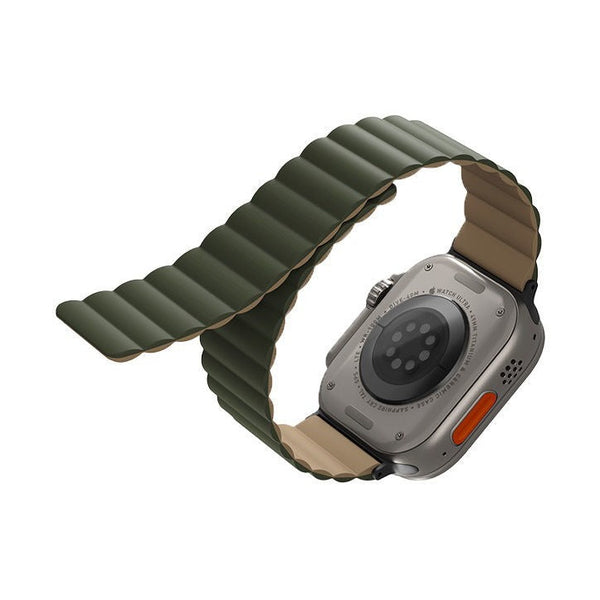 UNIQ REVIX REVERSIBLE MAGNETIC APPLE WATCH STRAP 49/45/44/42MM - (MOSS GREEN/ TAN)