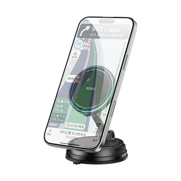 Wiwu - Ch-326 M-Safe Charging Enabled 360 Degree Rotating Vacuum Car Phone Holder 15W Black