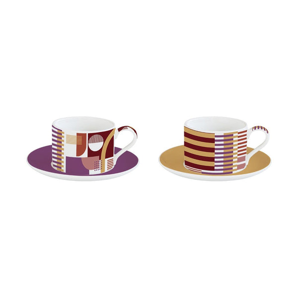 Easy Life Geometric Art 4Pc Cup&Saucer Set 240Ml W/Box