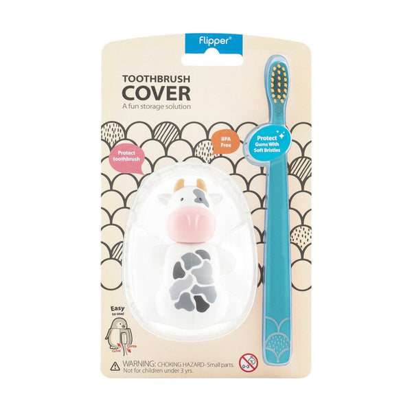 Flipper - Toothbrush Cover & Toothbrush Flp Fun Animal Combo Pack / Cow