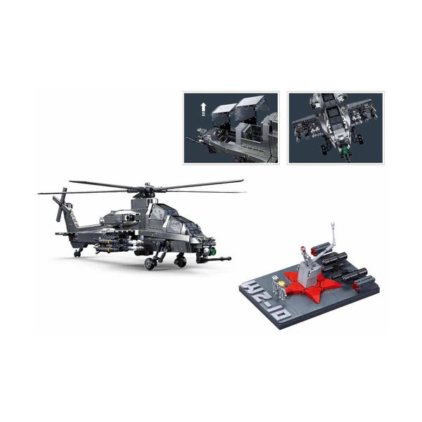 Sluban Modelbricks WZ-10 Helicopter Metal Coating - 914 Piece Model
