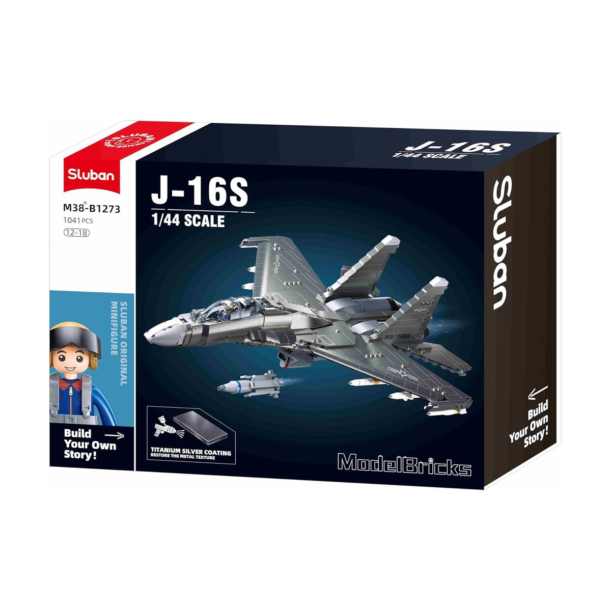 Sluban Model Bricks J-16S Fighter Jet 1:44 Building Kit, 1041 Pieces, Ages 12+