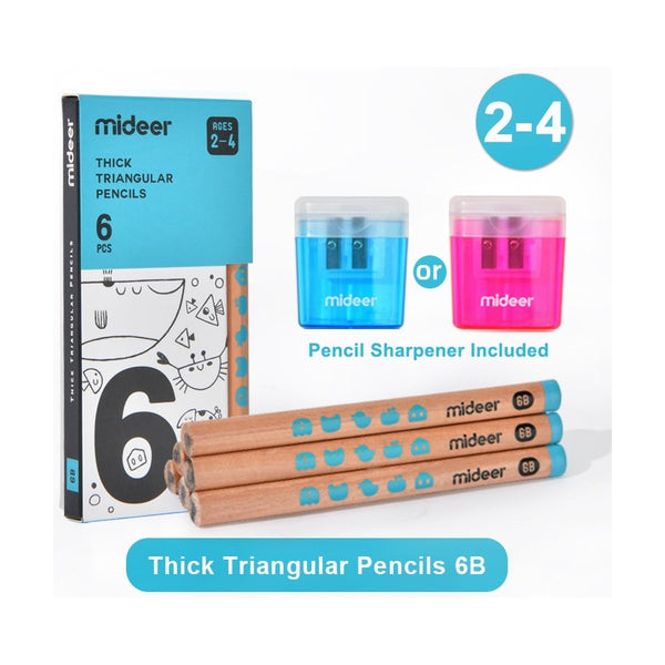 Mideer Thick Triangular Pencils 6B - Dark Graphite Drawing Set