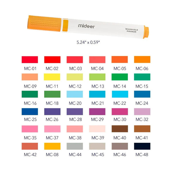 Mideer Washable Markers Small Tip 36 Colors - Non-Toxic Art Set