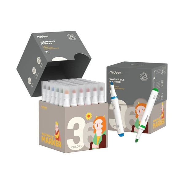 Mideer Washable Markers Small Tip 36 Colors - Non-Toxic Art Set