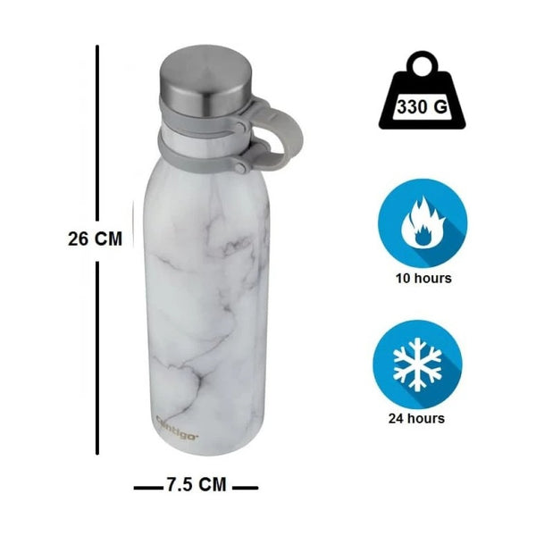 Contigo Autoseal Matterhorne Couture Vacuum Insulated Stainless Steel Bottle 590 ML, White Marble