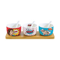 EASY LIFE Pop Art Dipp Set Tray Bamb 26X8 - 3 أوعية 3 ملاعق