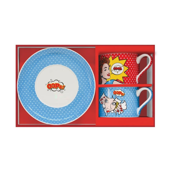 Easy Life Pop Art Cups and Saucers 240 ml - Porcelain 4 Piece Set