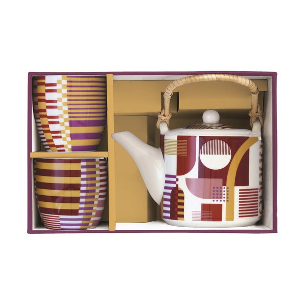 Easy Life - Geometric Art Teapot W/Infuser 600Ml & 2Cups 160Ml W/Box