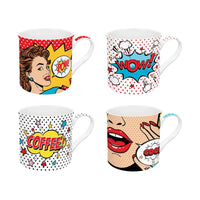 Easy Life Pop Art Mugs 300 ml Set of 4 - Fine China Porcelain