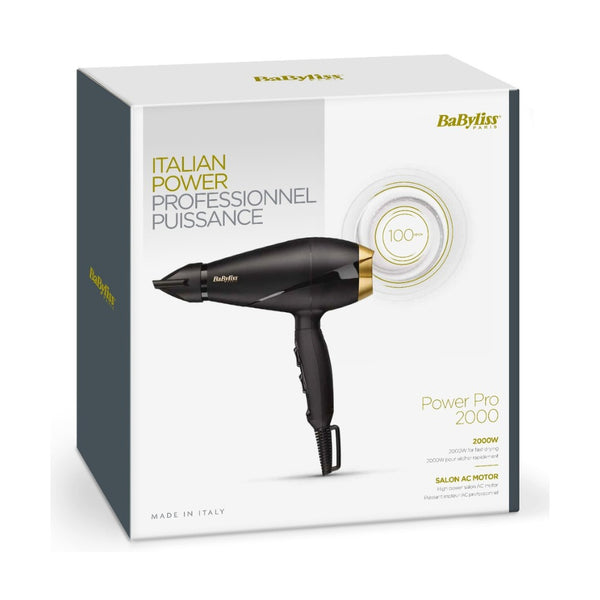 Babyliss Power Pro Hair Dryer 2 Heat - Speed Settings 2000 Watt - Black