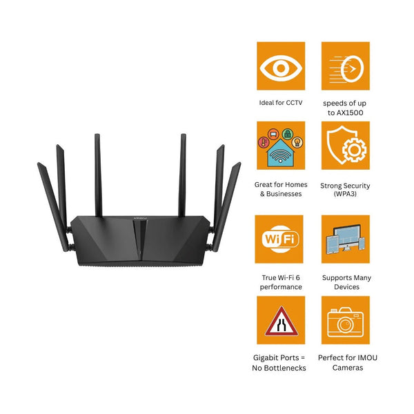 Imou Wi-Fi 6 Dual-Band Gigabit Router | AX1500 Speed | 1 Gigabit WAN + 3 Gigabit LAN Ports