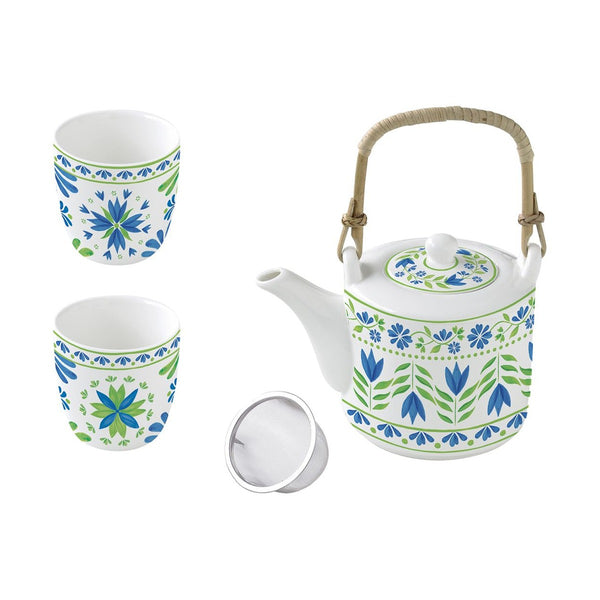 Easy Life - FLOWERS GARDEN TEAPOT W/INFUSER 600ML & 2CUPS 160ML W/BOX , FLOG