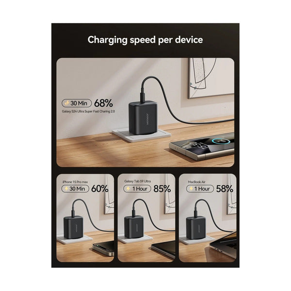 Joyroom - GaN 45W USB-C Super Fast Charger-Black (EU)+A14 C to C 60W 1.2m - Black