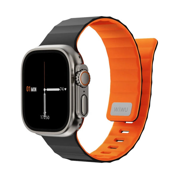 Wiwu - Mag Secure Watch Band Magnetic Silicone Strap - Black+orange