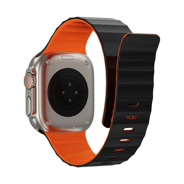 Wiwu - Mag Secure Watch Band Magnetic Silicone Strap - Black+orange