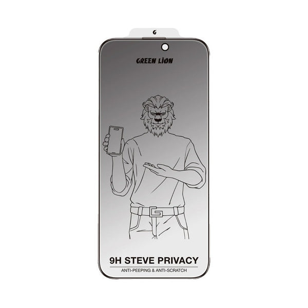 Green Lion 9H Steve Privacy Anti-Peeping Glass for iPhone 16 Pro  - Black Edge