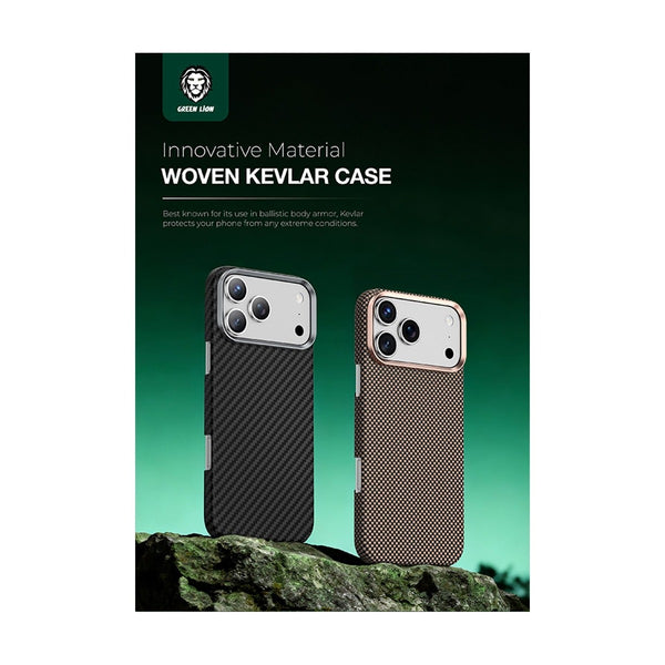 Green Lion Magsafe Kevlar Case For Iphone 17 Pro Max - Black & Gold