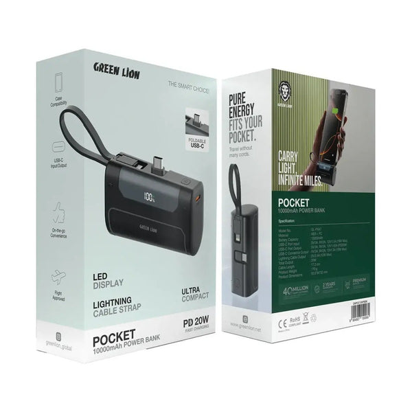 Green Lion Pocket 10000mAh Power Bank PD 20W - Black
