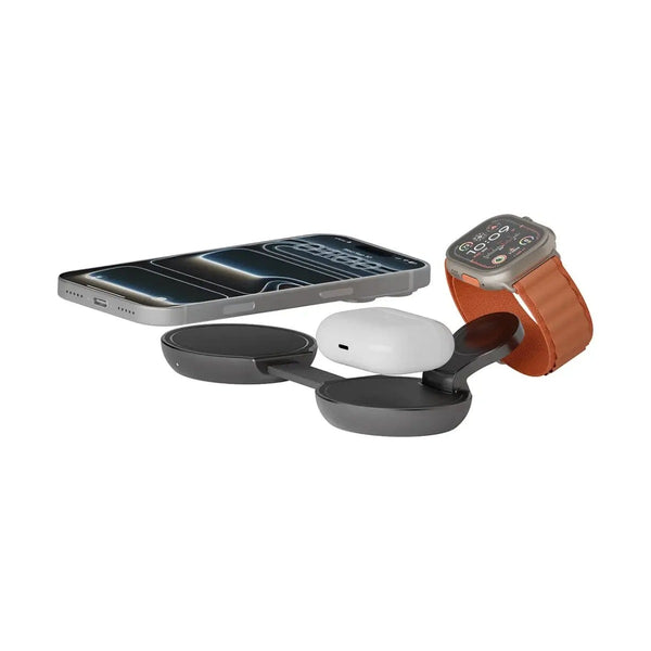 Green Lion Qi2.2 Tri-Charge Foldable Magnetic Wireless Charger 25W - Grey