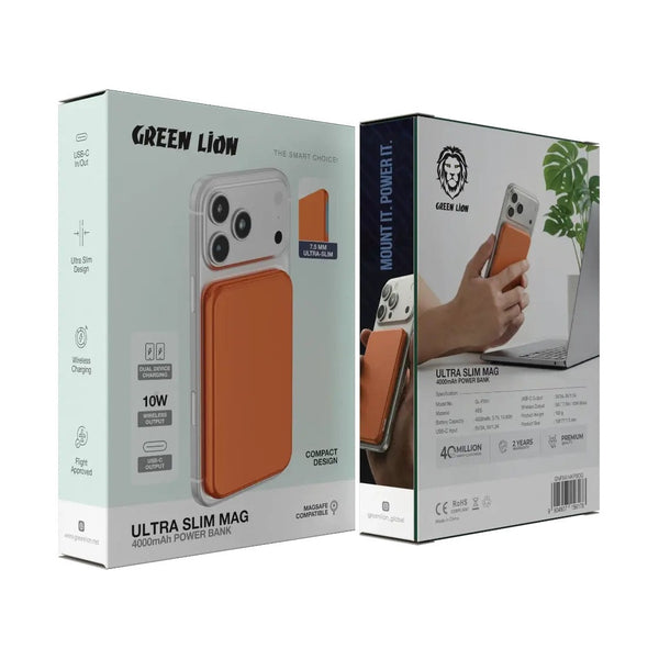 Green Lion Ultra Slim Mag 4000mAh Power Bank - Orange