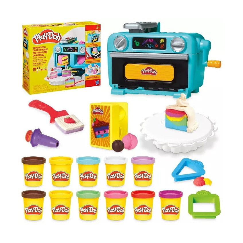 Play-Doh Super Slice Cake Playset with Toy Oven and 11 Cans, Pretend Bakery Set, Ages 3 and Up